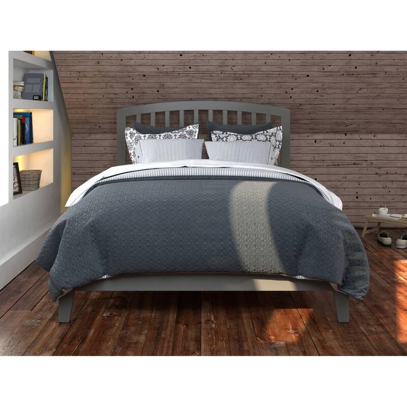 Low Profile Platform Bed - Gray Mission Style - Wood Slats & Footboard - Modern Bedroom Furniture