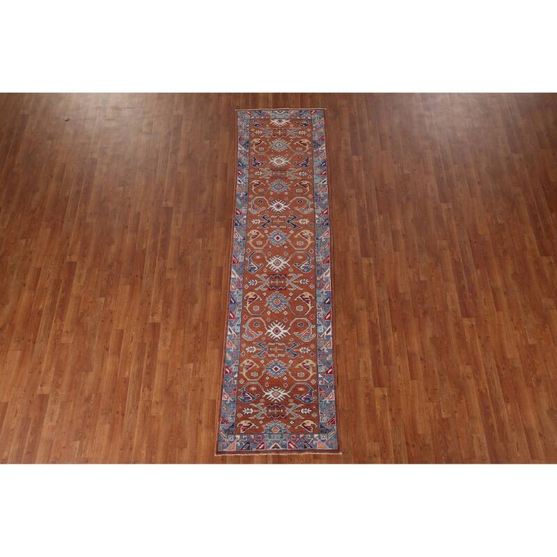 Kazak Oriental Runner Rug Handmade Traditional Orange Wool Carpet - 2'5" x 9'8"