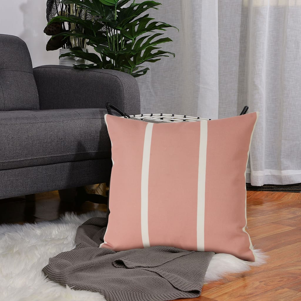 Handwoven Striped Outdoor Square Throw Pillow Cover - 20" - Pink and Cream
