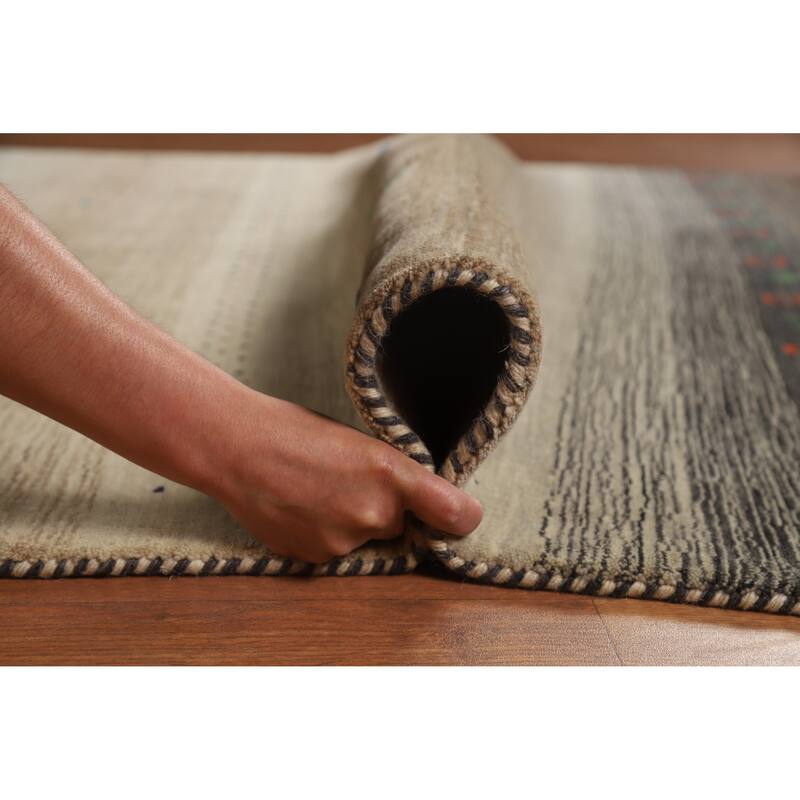 Hand Knotted Oriental 100% Wool Carpet Tribal Stripe Multi-Colored Gabbeh Area Rug - 7' 10'' X 5' 8''