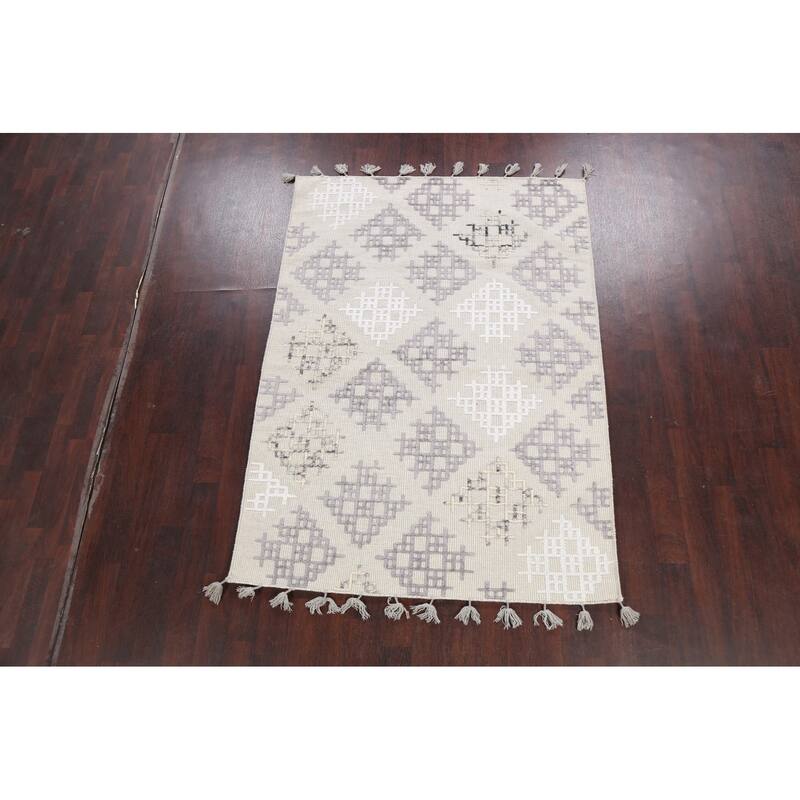 Contemporary Geometric Moroccan Oriental Wool Area Rug Handmade Carpet - 5'4" x 7'4"