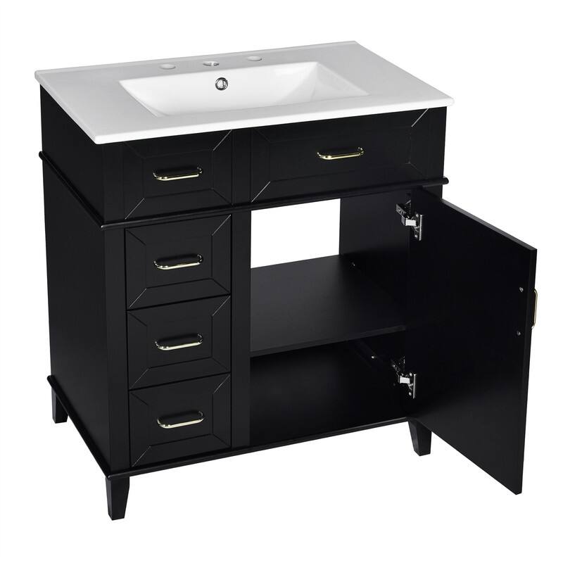 Modern Freestanding Bathroom Vanity with 30-Inch Ceramic Sink, Soft Close Storage Cabinet with 3 Drawers & Adjustable Shelf