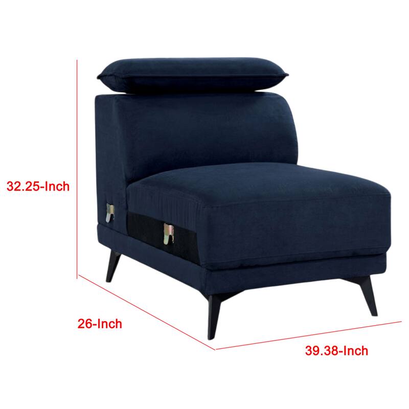 Panie Modular Armless Lounge Chair, Adjustable Headrest, Navy Blue Fabric