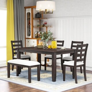 6-Piece Rustic Dining Table Set with 4 Upholstered Chairs&1 Bench - Bed ...