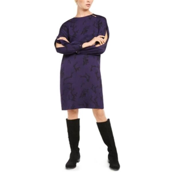 escada purple dress $1.4K ESCADA orchid print jersey knit dress in purple 42 12 L XL