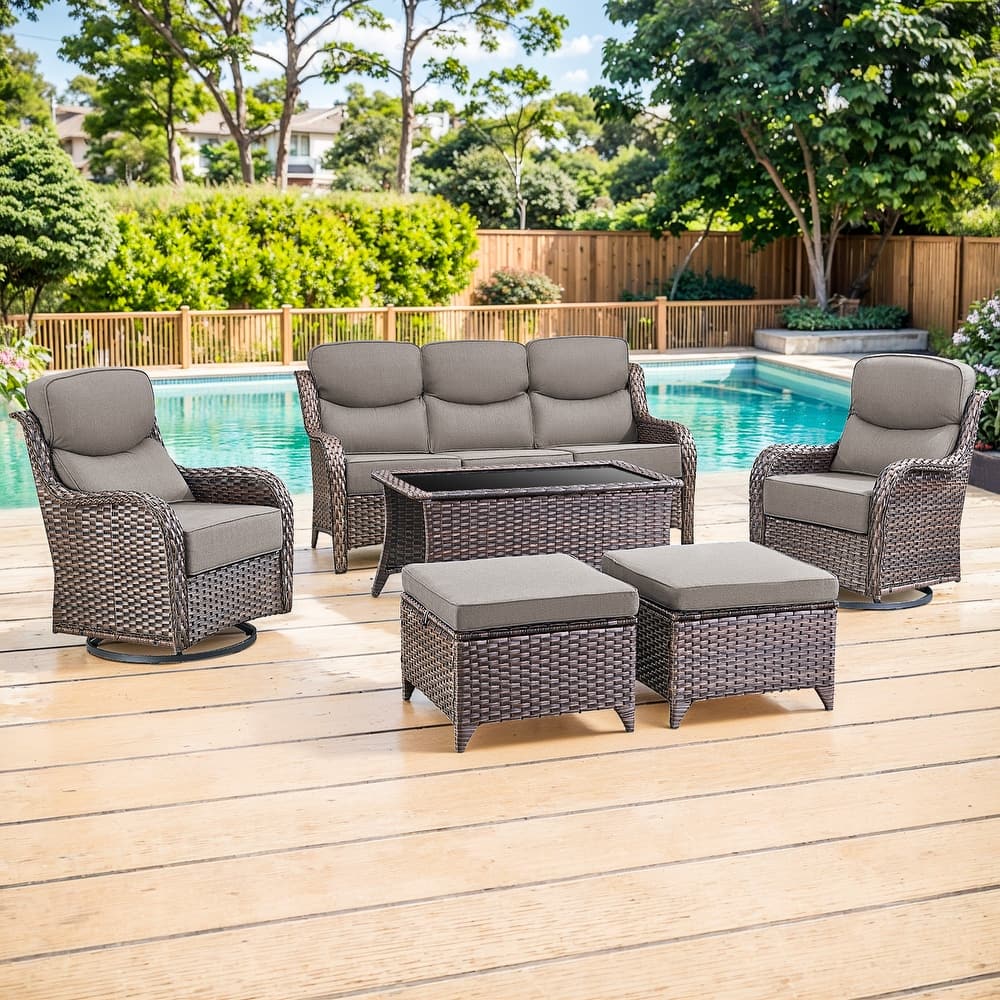 Gymojoy 6-Piece Patio Furniture Set with Swivel Glider Chairs, 6-Inch Ultra-Plush Cushions & Water-Resistant Olefin Fabric