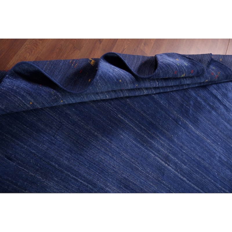Blue Striped Gabbeh Oriental Area Rug Handmade Silk Carpet - 8'10" x 11'5"