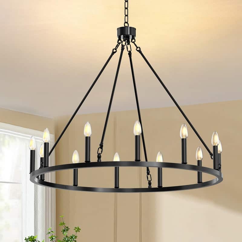 Wagon Wheel Chandelier Farmhouse, Large Chandeliers for Dining Room