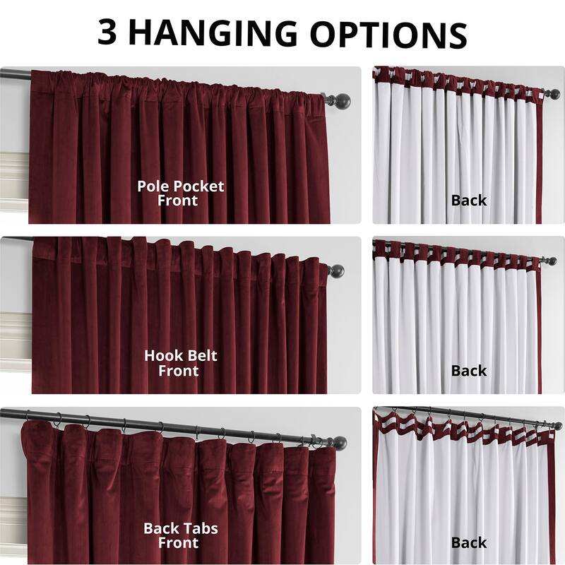 Exclusive Fabrics Signature Extra Wide Burgundy Velvet Blackout Curtain (1 Panel) - Luxurious Blackout Drapery