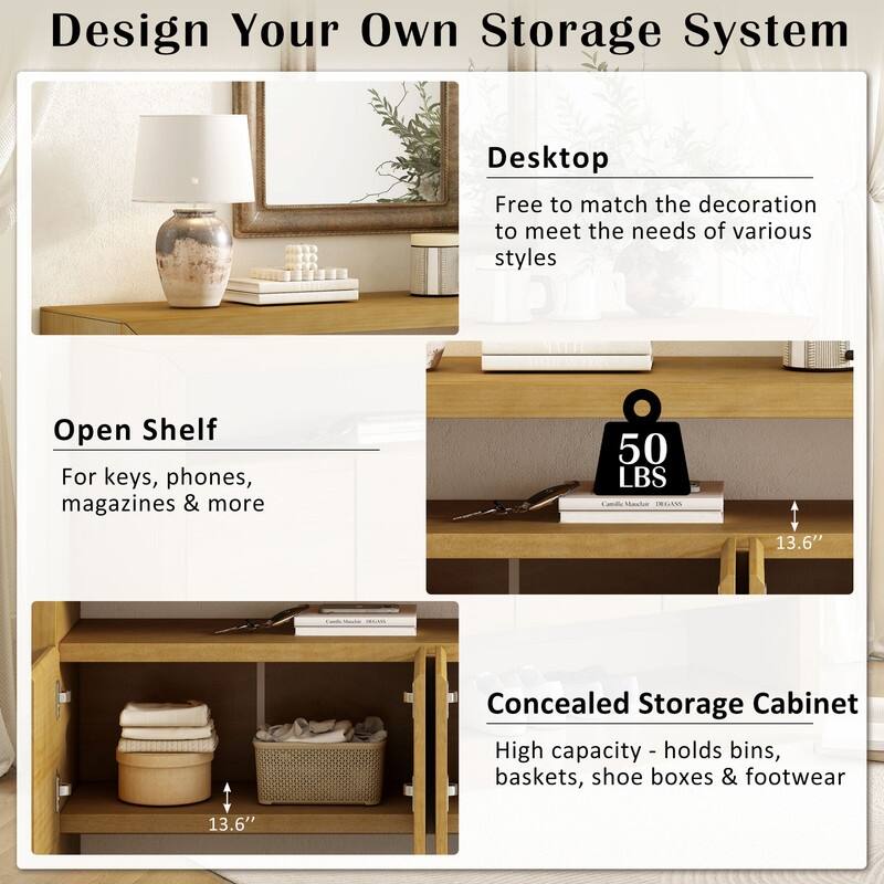 Modern Solid Wood Veneer Sideboard with Open Shelf for Stylish Home Storage Solutions