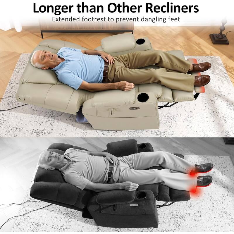 MCombo Large-Wide Dual Motor Power Lift Recliner with Massage and Dual Heating for Big and Tall Elderly, Faux Leather R7635