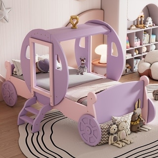 Twin Size Princess Carriage Bed Wood Platform Car Bed