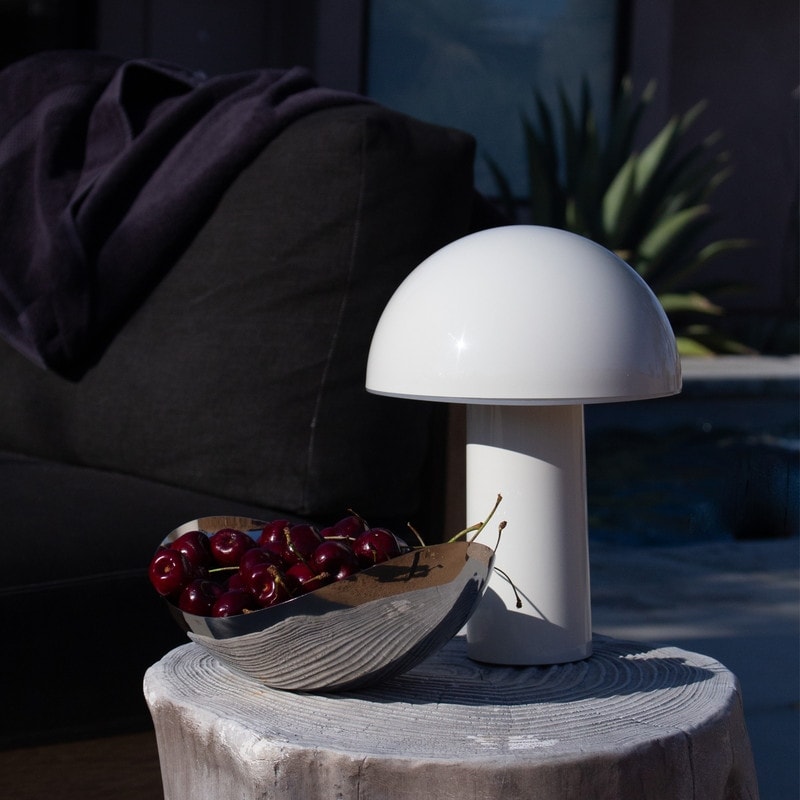 Brightech Celia 10.24 in LED Glossy Modern Round Dome Dimmable Cordless Portable Rechargeable Bedside Nightstand Desk Lamp