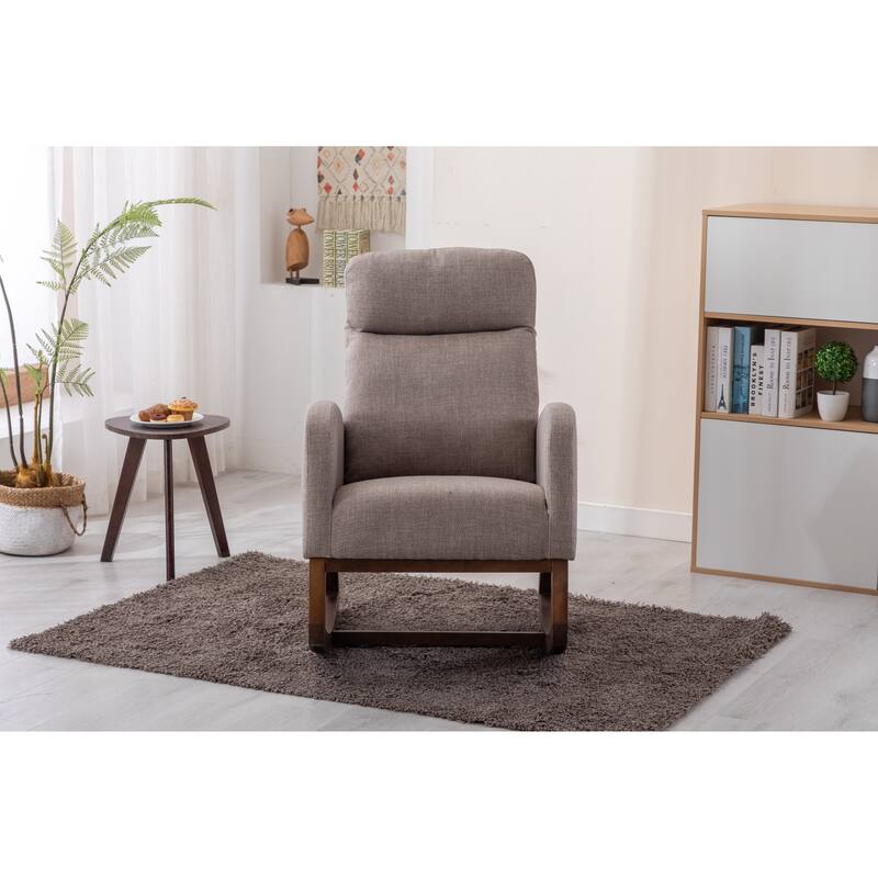 Modern Accent Upholstered Rocking Rocker High Back Arm Chair with Wooden Frame Side & Pockets for Living Room