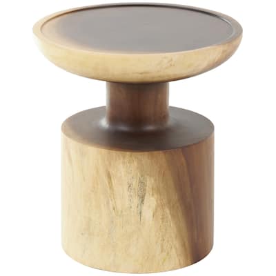Wood Handmade Accent Table with Rounded Block Base - Brown - Roche River Decor