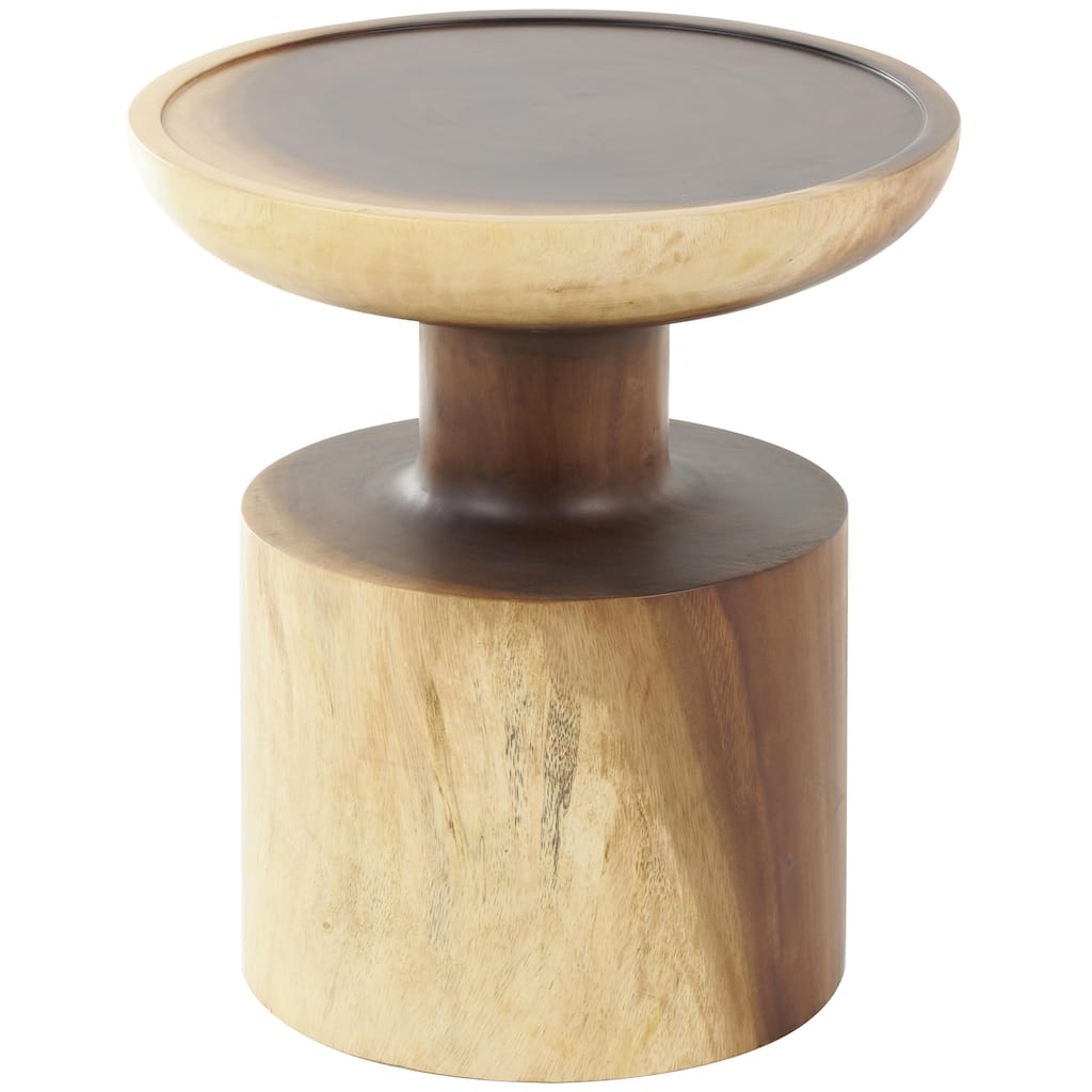 Wood Handmade Accent Table with Rounded Block Base - Brown - Roche River Decor