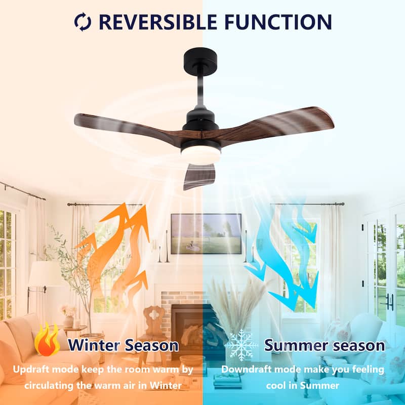 42 Inch Modern Black Ceiling Fan With Light 3 ABS Blades Remote Control Reversible DC Motor With Dimmable LED