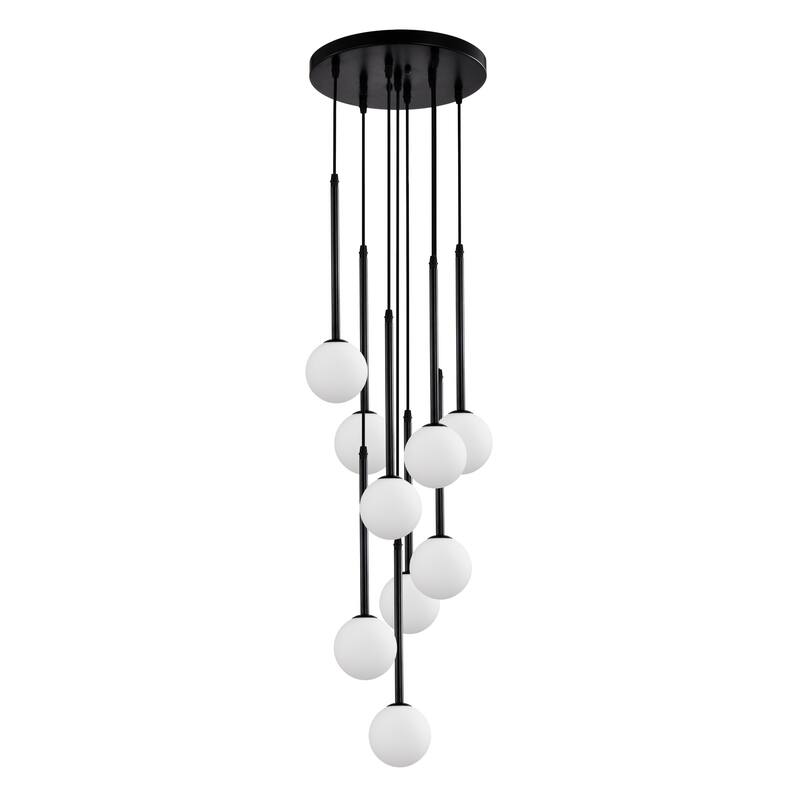 Cisevol 9-Light Chandelier with Frosted Glass Globe Pendant Cluster Black Finish