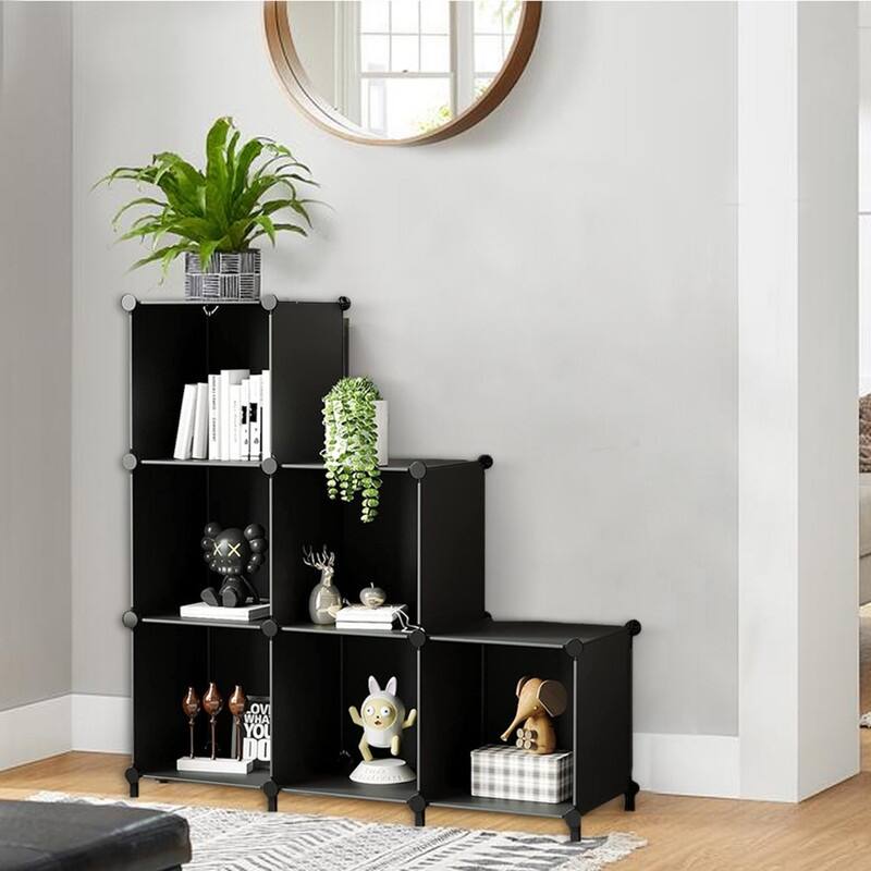 6-Cube Stackable Shoe Rack Organizer DIY Plastic Shoe Storage Cabinet for Closet & Entryway Black
