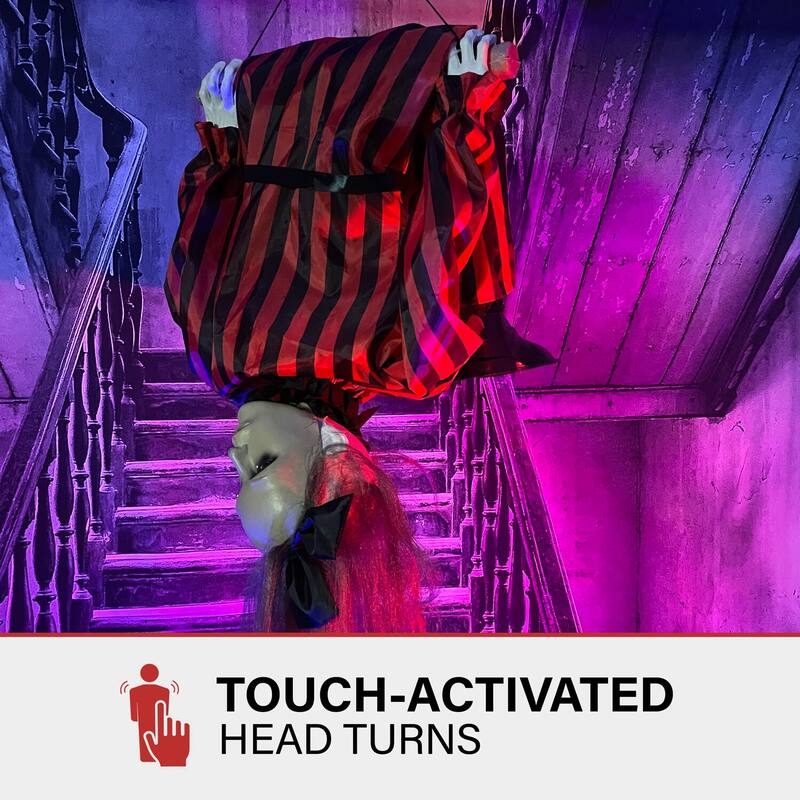 Haunted Hill Farm Drucilla the Animatronic Upside-Down Zombie Woman, Sound, and Light-Up Eyes for Halloween Decoration