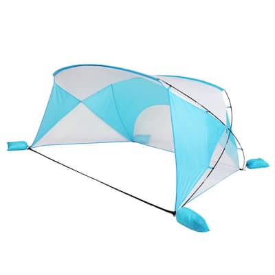 94.4 x 70.8 x 59 inches Polyester Cloth Fiber Pole Open Boat Type Beach Awning Blue And White