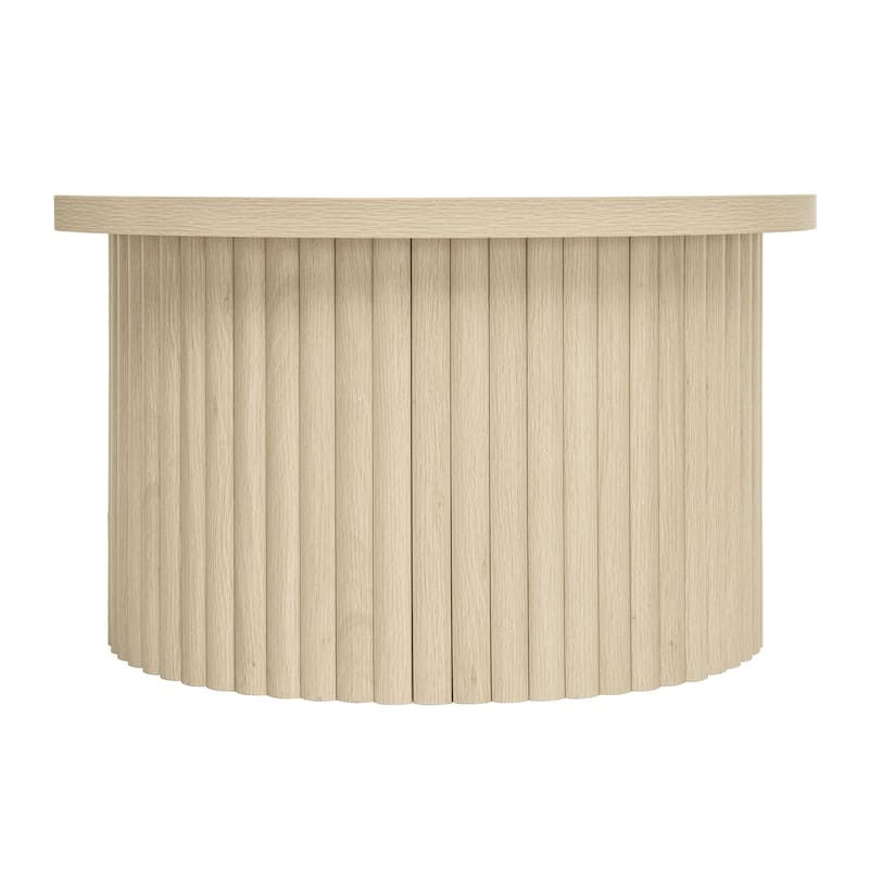 2-Piece, Modern Round Coffee Table Set with Wood-Grain Vertical Slat Legs and Foot pads, for Living Room