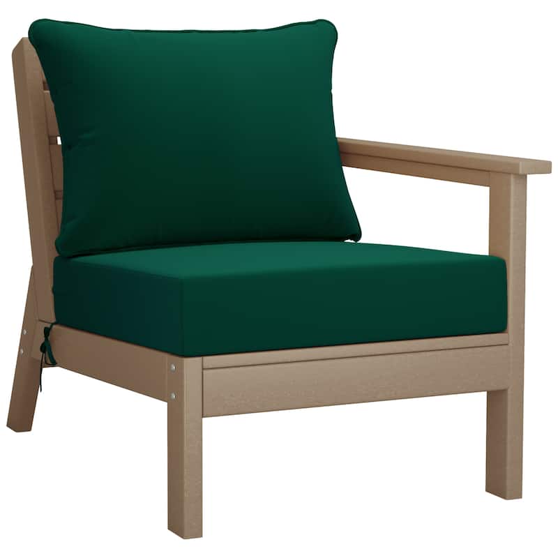 Birchwood All Weather HDPE Outdoor Patio Deep Seating Weathered Wood Right Arm Facing Chair With Cushions (1-Piece)