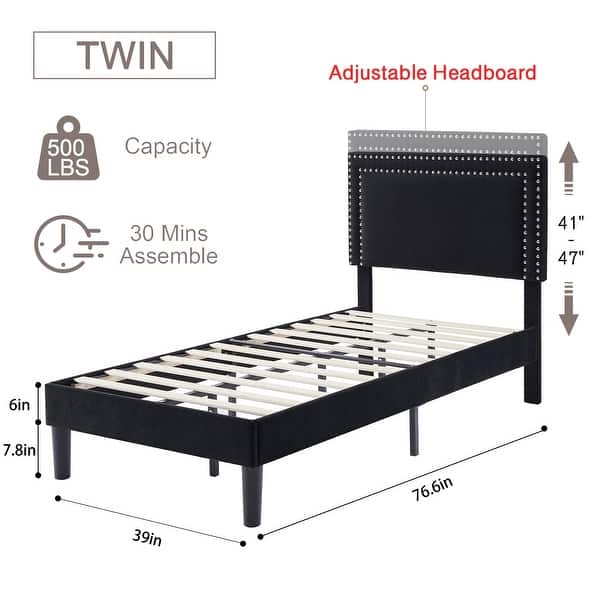 dimension image slide 2 of 10, Kids Bed Frame, Height Adjustable Upholstered Bed, Twin Size Bed Set of 2