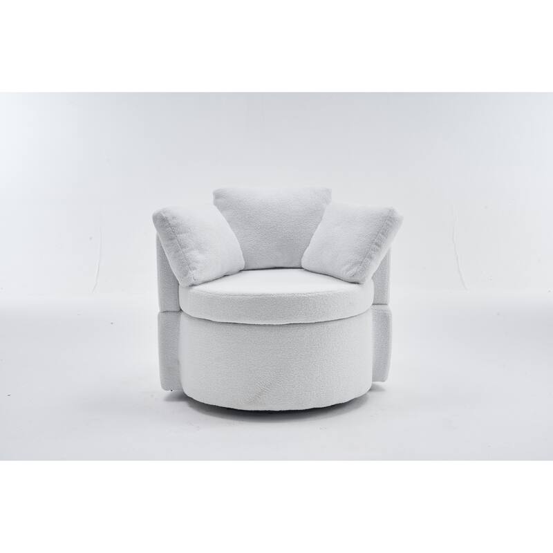 Teddy Fabric Swivel And Storage Chair With Back Cushion For Living Room