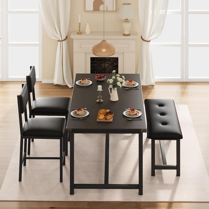 3 pcs Dining Table Set , with 2 Upholstered Chairs and Bench