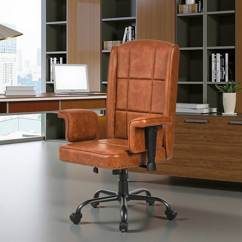 Pu Leather Home Office Desk Chair Adjustable Desk Chair Office Chair Computer Chair Ergonomic Mid Back with 360°Swivel - Brown