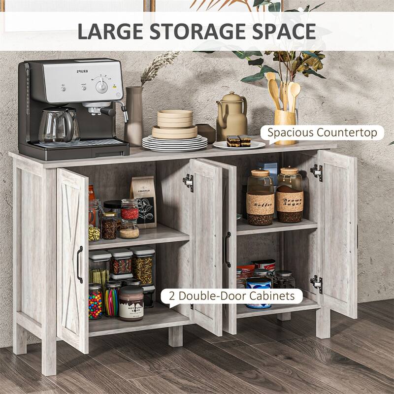 Coffee Bar Buffet Cabinet Sideboard w/ 4 Doors & 2 Adjustable Shelves