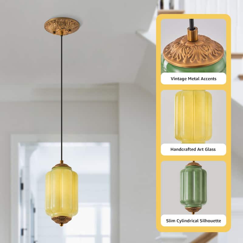 Starsky 1-Light Retro Pumpkin Shaped Slim Cylindrical Glass Pendant