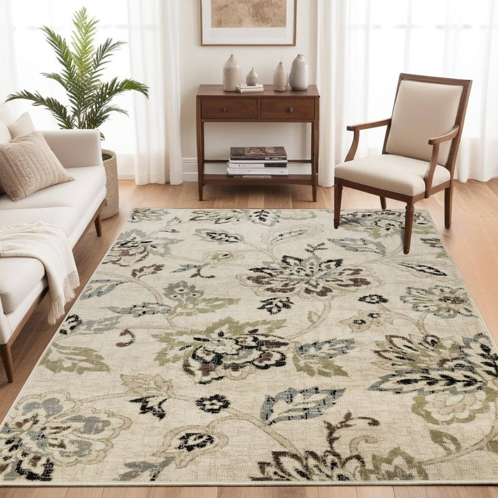 Superior Jacobean Floral Modern Farmhouse Indoor Area Rug or Runner