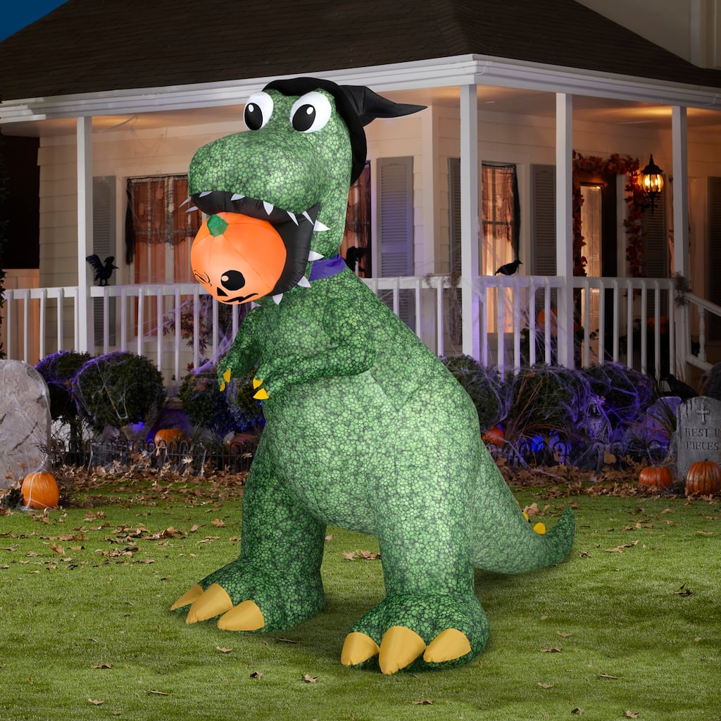 Gemmy Animated Halloween Inflatable T Rex w/ Jack O' Lantern, 7.5 ft Tall