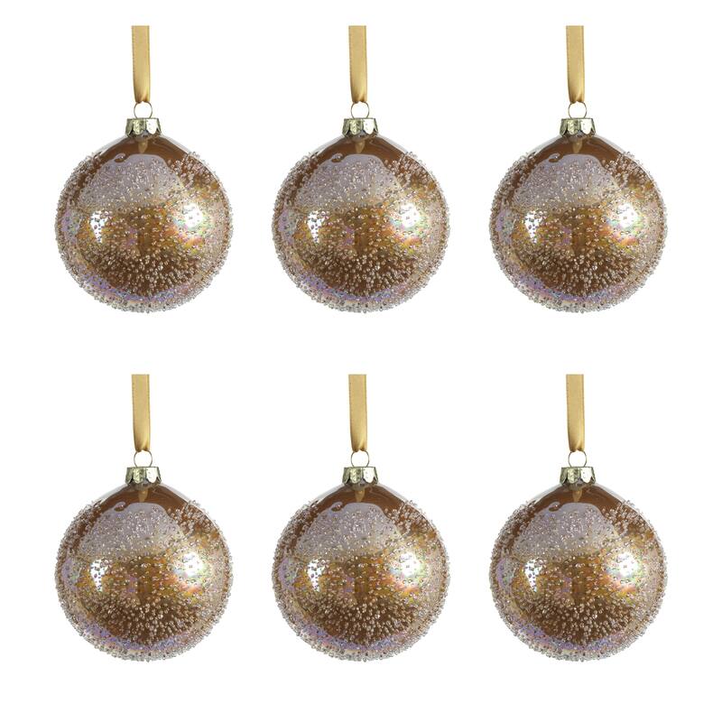4" Sugar Bead Luster Gold Glass Ball Ornaments, Set of 6