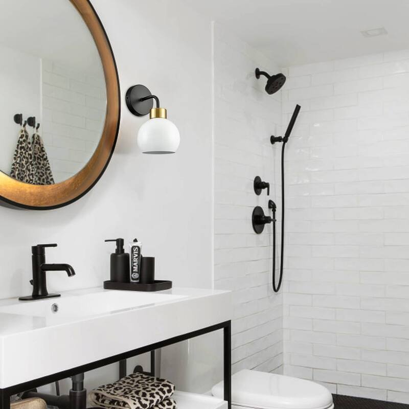 Este Modern Bathroom Vanity Light White Globe Wall Sconce 1-Light
