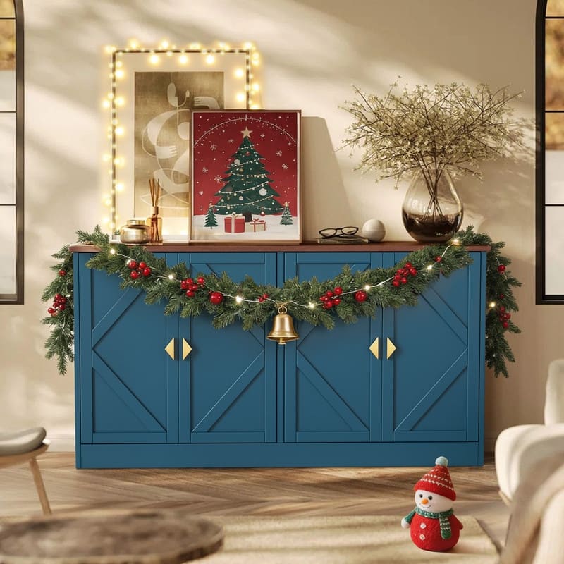 Modern 59" Sideboard, Rectangular Buffet Table with Adjustable Shelves - Navy Blue