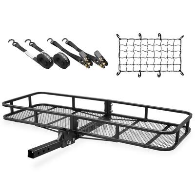 ARKSEN 60x23x5.5 Inch Folding Hitch Cargo Carrier w/Net, 2 Straps - Black