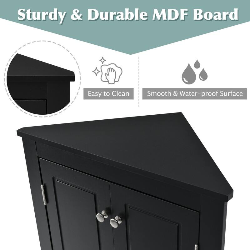 Triangle Bathroom Storage Cabinet with Adjustable Shelves, Freestanding Floor Cabinet for Home Kitchen