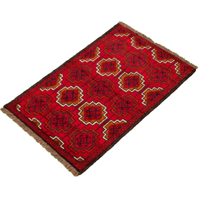 Hand-knotted Akhjah Red Wool Rug - 3'4" x 5'2"/3'4 x 5'2