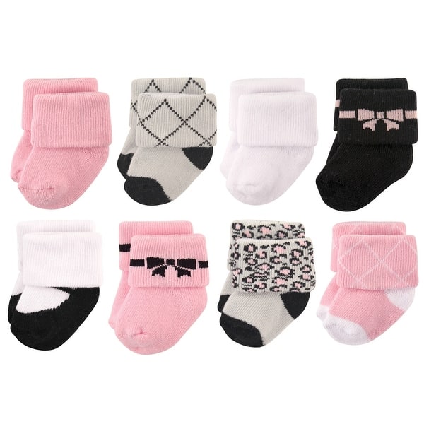slide 1 of 1, Hudson Baby Infant Girl Cotton Rich Newborn and Terry Socks, Bows Bows - 0-6 Months