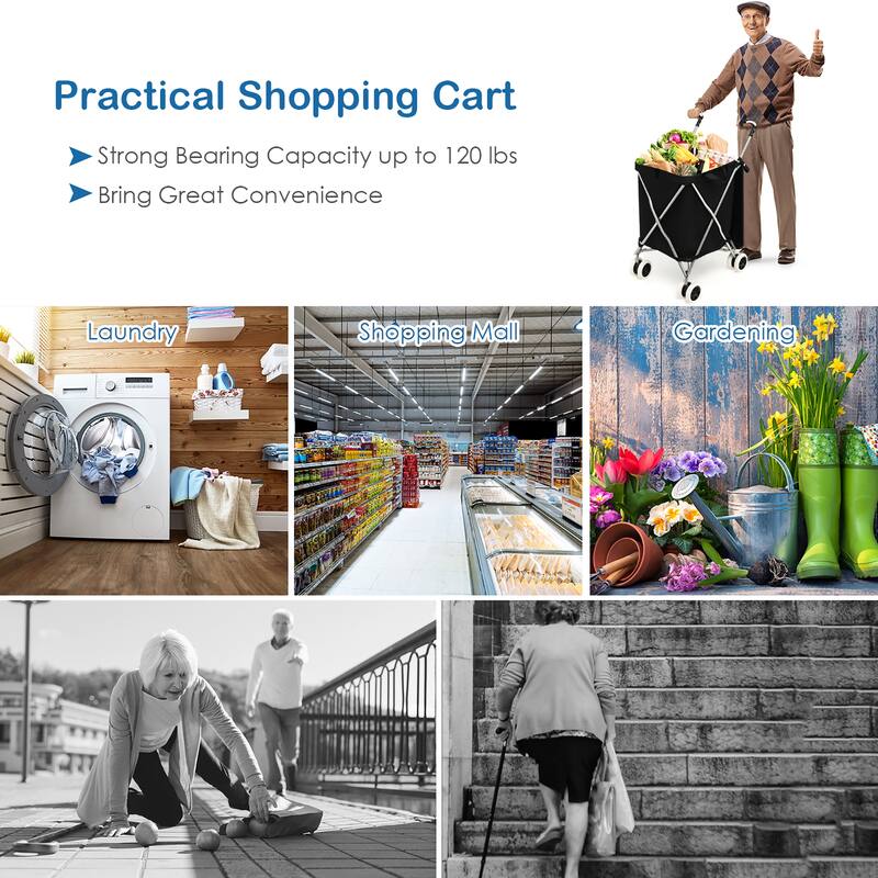 Costway Folding Shopping Cart Utility w/ Water-Resistant Removable