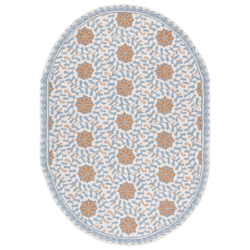 SAFAVIEH Handmade Chelsea Vermont French Country Wool Rug - 7'6" x 9'6" Oval - Ivory/Blue