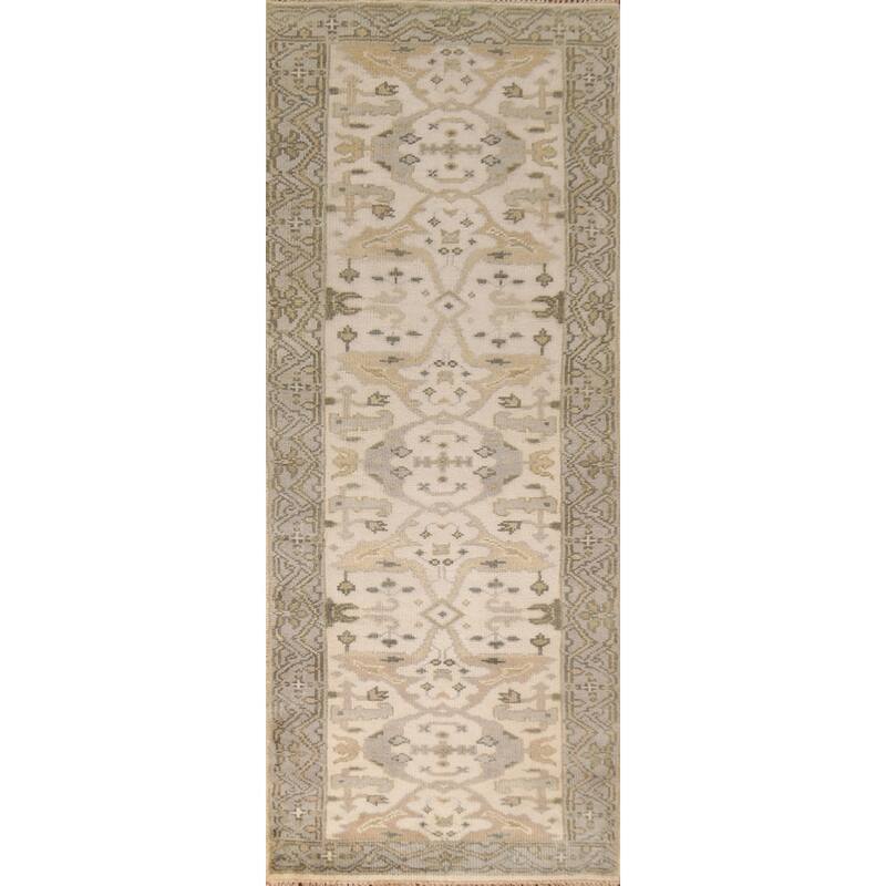 Ivory Oushak Oriental Runner Rug Handmade Wool Carpet - 2'7" x 8'2"