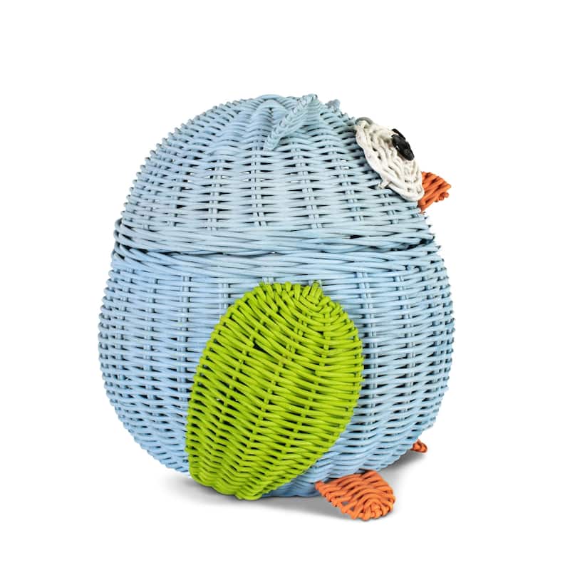 Blue Owl Rattan Storage Basket with Lid Decorative Home Decor Hand Woven Shelf Organizer Cute Handmade Handcrafted Gift Art