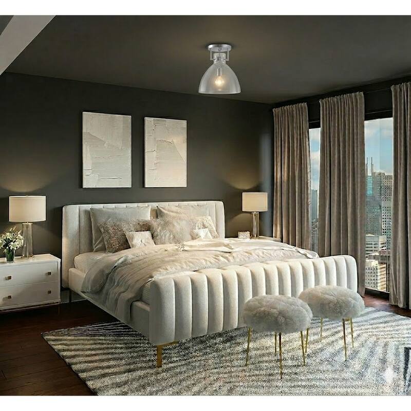 1-Light D14" Chrome Metal Frame Semi Flush Mount with a Clear Glass Shade