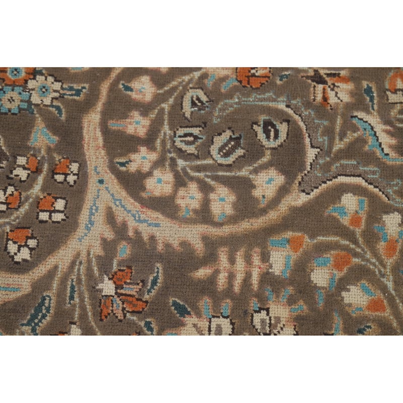 Brown Floral Tabriz Persian Area Rug Hand-Knotted Wool Carpet - 9'6"x 13'0"