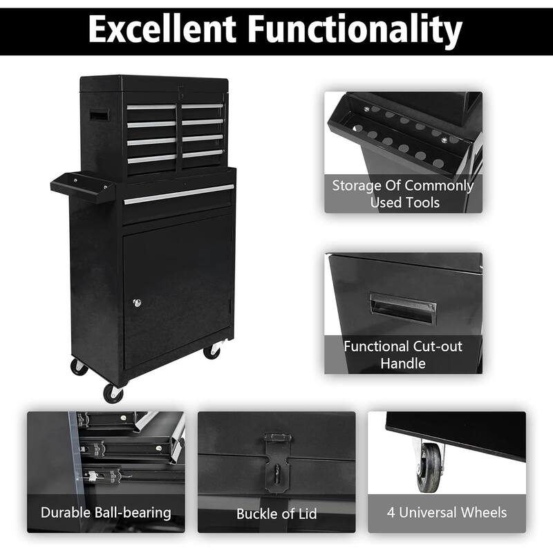 5 Drawer Detachable Tool Cabinet with Moving Wheel 2 Brakes, Tool Box - 5-Drawer