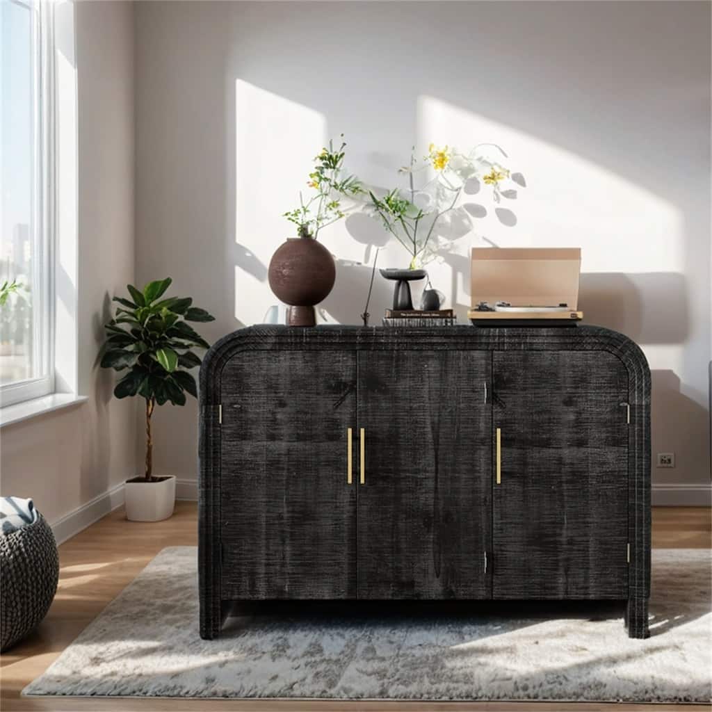Retro Minimalist Curved Sideboard w/Gold Handles & Adjustable Dividers